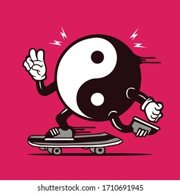 Skater Yin Yang Symbol Balance Skateboarding Character Design
