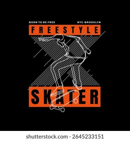 skater,design gráfico de tipografia estilo livre, para impressões de t-shirt, ilustração vetorial
