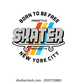 Skater,tipografía nyc, gráficos de camisetas, ilustración de vectores
