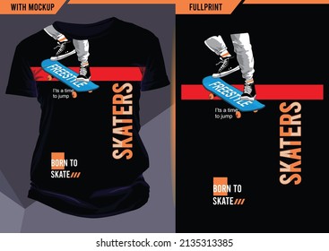 Skaters design typography, print ready t-shirt mockup design, vector illustration