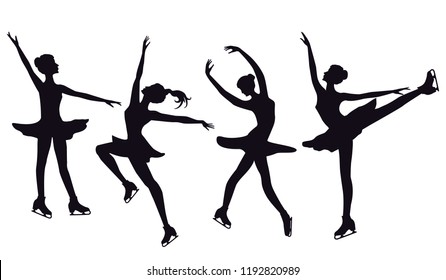 Skaters - set of silhouettes of women on skates - isolated on white background - vector