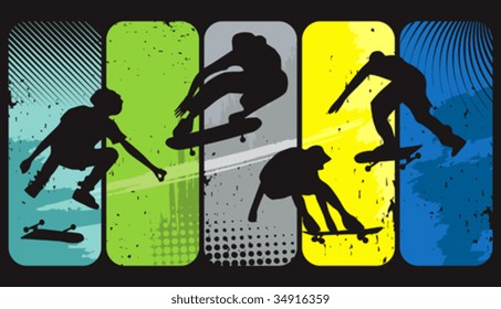 Skaters silhouettes on abstract grunge background