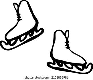 Skates, black and white vector illustration drawn by hand. Clipart, template, sample. figure skating.