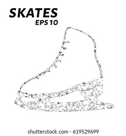 Skates are composed of dots, lines and triangles. The polygon shape in the form of a silhouette of the skates on a dark background. Vector illustration