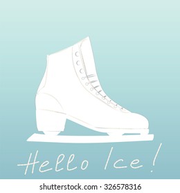 skates curly white blue background vector hand lettering