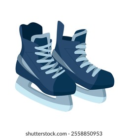 Skates for figure skating and hockey in winter. Outdoor skating rink. Hand drawn vector illustration