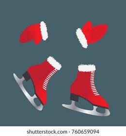 Skates and gloves. Footwear for winter sports.