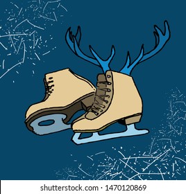 from the skates grow horns new year christmas ice hand drawing outline vector