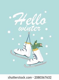 Skates in a hand drawn style. Trying on can be used as a postcard or poster.