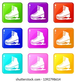 Skates ice icons set 9 color collection isolated on white for any design