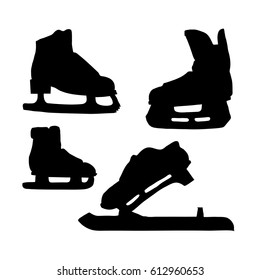 Skates for ice silhouette. Various sports vector line illustration on white background Doodle sketch.
