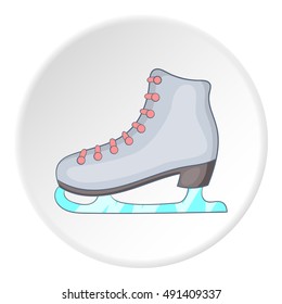 Skates icon in cartoon style on white circle background. Winter sport symbol vector illustration
