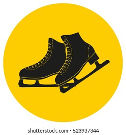 The skates icon on the yellow background. Figure skates symbol. Flat Vector illustration.