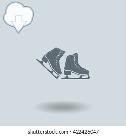 Skates icon with shadow. Cloud of download with arrow.