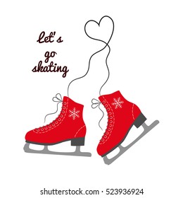 The skates icon with text "Let's go skating". Figure skates symbol. Flat Vector illustration.