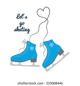 The skates icon with text "Let's go skating". Figure skates symbol. Flat Vector illustration.