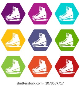 Skates icons 9 set coloful isolated on white for web