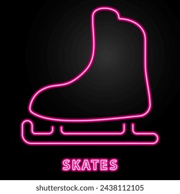 skates neon sign, modern glowing banner design, colorful modern design trend on black background. Vector illustration.