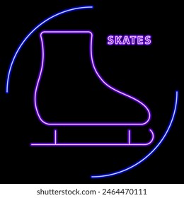 skates neon sign, modern glowing banner design, colorful modern design trend on black background. Vector illustration.