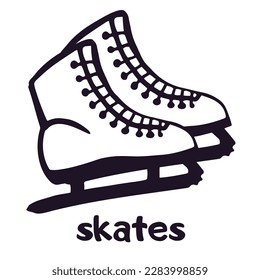 Patines. Descanse en la pista de patinaje sobre hielo. Emblema de patinaje. Blootipo de equipo deportivo de garabatos vectoriales aislado. Ilustración de esquema del invierno de los días festivos.