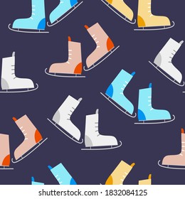 Skates seamless pattern. Winter theme. Textile, wrapping paper, package, etc. Vector design.
