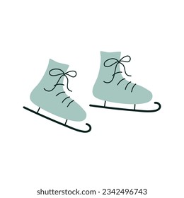 Skates for skating on ice. Hockey shoes with tied shoelaces.  Sport equipment. Winter sport icon. Hand drawn flat style vector illustration.
