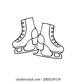 Skates vector, isolated on white background for figure skating and winter sports. Outline doodle hand-drawn illustration.