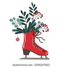 Skates with Winter Bouquet vector Christmas Decoration