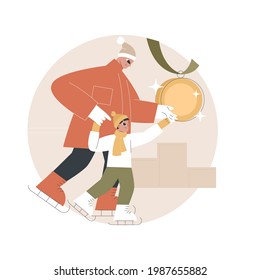 Skating abstract concept vector illustration. Winter sports, outdoor ice rink, family fun, figure skating lessons, active lifestyle, competition winner, skate blade abstract metaphor.