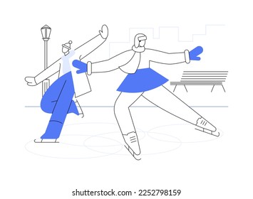 Ilustración del vector de concepto abstracto de patinaje. Deportes de invierno, pista de hielo al aire libre, diversión familiar, clases de patinaje artístico, estilo de vida activo, ganadora de la competencia, metáfora abstracta de la hoja de patinaje.