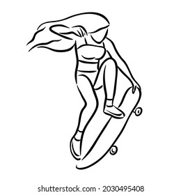 Skating bikini Girl Line art.