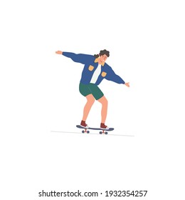 Skating boy. Young man skateboarding. Isolated surfboard boy. Colorful clothing. Character vector illustration