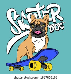 
SKATING BULLDOG DOG WITH ILLUSTRATION STYLE