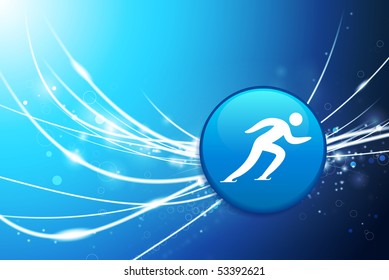 Skating Button on Blue Abstract Light Background Original Illustration