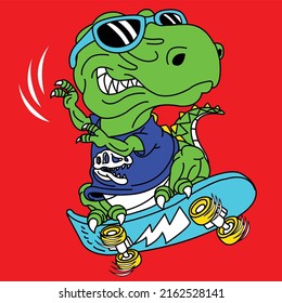 skating dinosaur with t-shirt and glasses