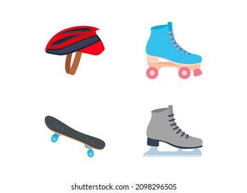 Skating equipment color icon set. Vector Skating equipment emoji illustration collection