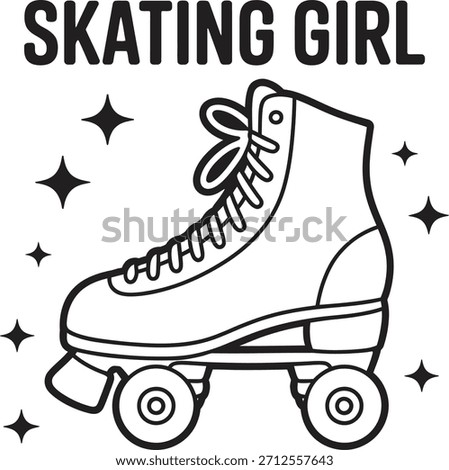 Skating Girl Roller Skate Vector T Shirt Design Retro Roller Shoe Outline Cute Starry Print for Men and Women