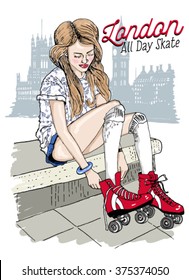 skating girl.London.illustration.