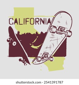 Patinaje gráfico de California para la impresión de la camiseta