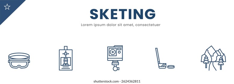 Skating ice line Icon Set . Frozen, snow, cold, blade, figure, speed, hockey . Vector Illustration.