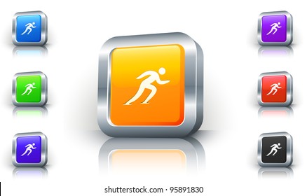 Skating Icon on 3D Button with Metallic Rim Original Illustration