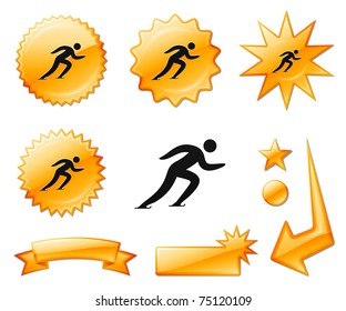 Skating Icon on Orange Burst Banner and Medals Original Vektorgrafik