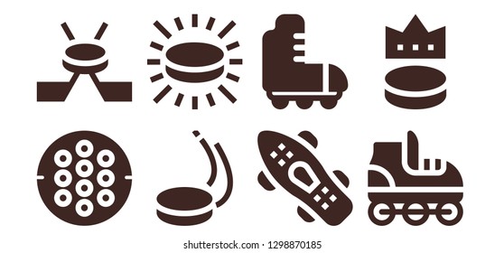  skating icon set. 8 filled skating icons. Simple modern icons about  - Hockey, Puck, Skateboard, Roller skate