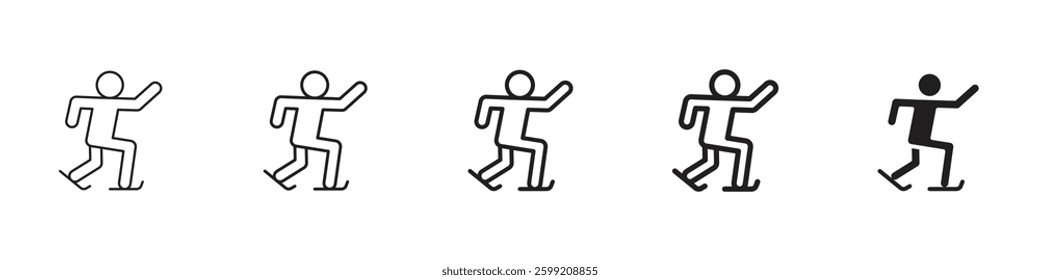 Skating icons in black outline, solid and colored style