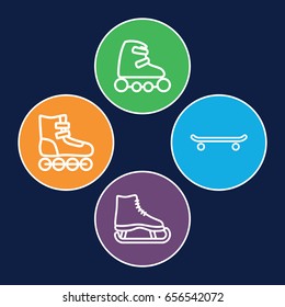Skating icons set. set of 4 skating outline icons such as skate rollers, roller skate, skating