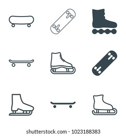 Skating icons. set of 9 editable filled and outline skating icons such as roller skate, ice skate