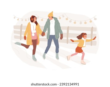 Skating isolated concept vector illustration. Winter sports, outdoor ice rink, family fun, figure skating lessons, active lifestyle, competition winner, skate blade vector concept.