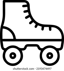 Skating Leisure in Roll Wheel Shoe Equipment Line Pictogram. Roller Skate Black Outline Icon. Child Hobby Roller skate. Summer Fitness Skating Exercise Flat Symbol. Isolated Vector Illustration.