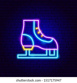 Skating Neon Sign. Vector Illustration of Sport Promotion.