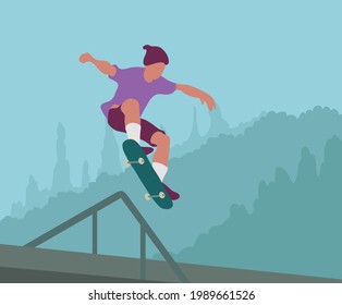 Skating over steps flat style illustartion vector